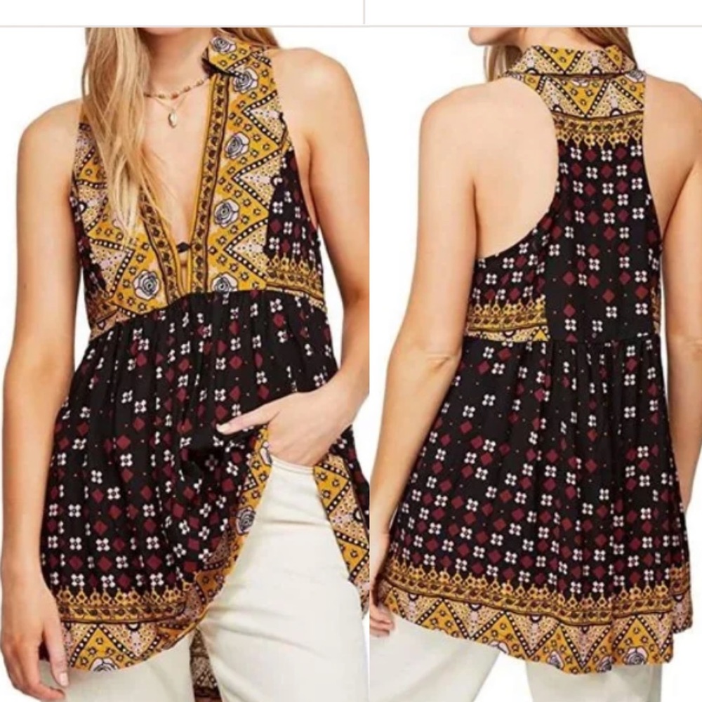 Free People “Charlotte Sleeveless Top” lightweight tunic multicolor| Sz XS|P